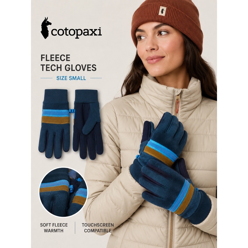 Cotopaxi Fleece Tech Gloves Navy Blue Striped Touchscreen Compatible Small
